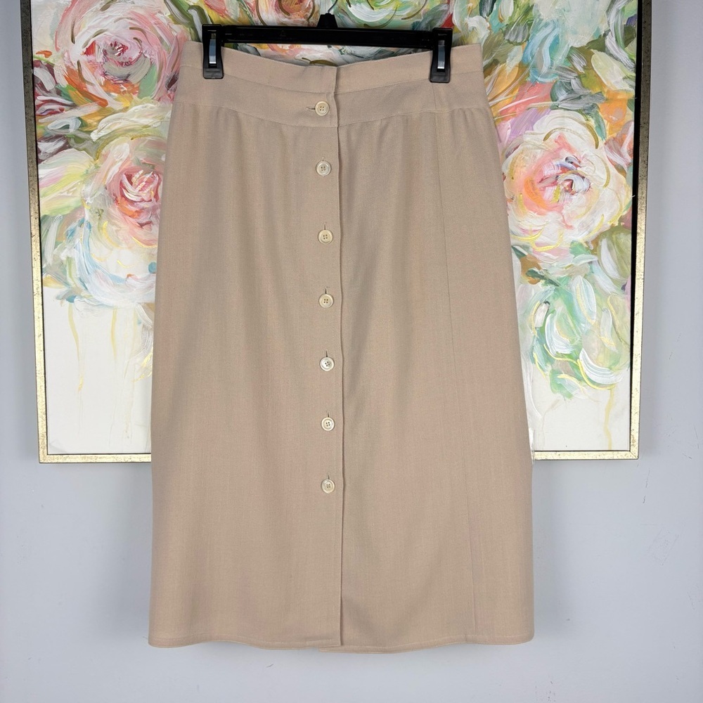 Chloé Beige A-Line Midi Skirt Button Back High Waist Size 42 - Picture 6 of 11